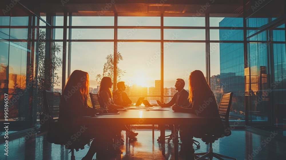 Sticker Team Meeting Silhouette at Sunset in Office Space