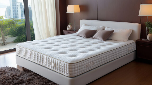a close up of white mattress bonnell spring in bed room