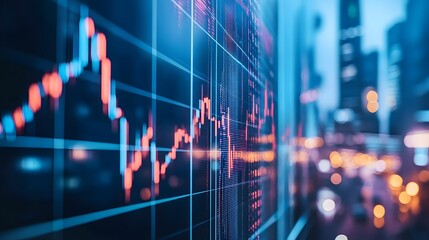 Stock Market Data Display with City Lights in the Background