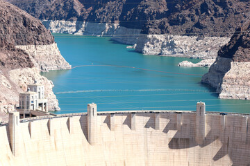 Hoover Dam and Lake Mead on the Nevada and Arizona border.