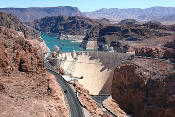 Hoover Dam and Lake Mead on the Nevada and Arizona border.