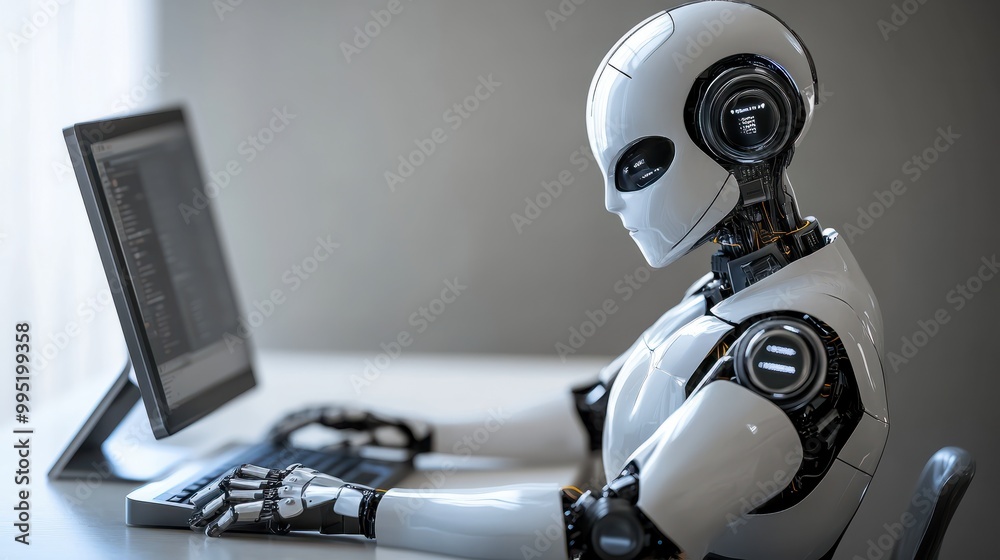 Poster artificial intelligence chat bot connected to computer.