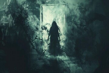 Obraz premium Fear of the Dark. Dark Fantasy Horror Nightmare with Scary Halloween Theme