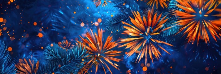 Fireworks New Year Night. Celebratory Explosion of Fireworks in the Sky