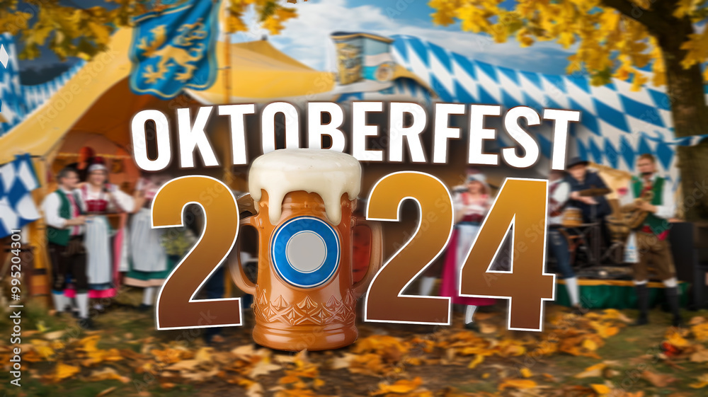 Wall mural colorful oktoberfest 2024 logo with traditional german festival scene