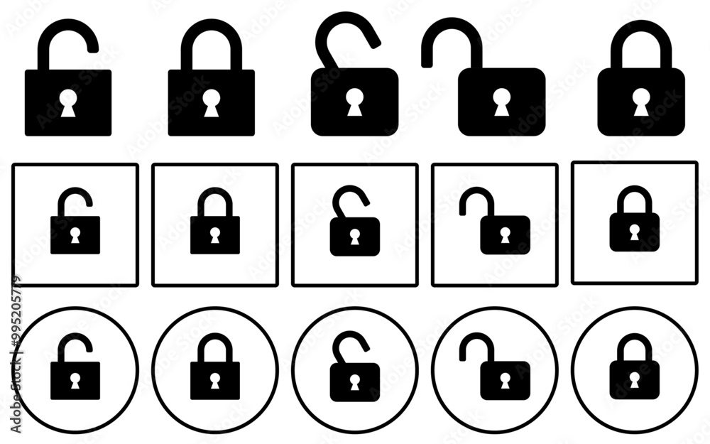 Poster lock icon safety security save confidential secret private web buttons collection protection passwor