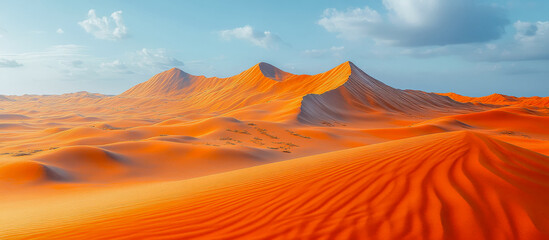 Naklejka premium Bright orange sand dunes under a clear blue sky with rugged wave-like patterns
