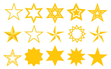 Obraz premium Star icon set vector yellow shape ranking graphic web rank decoration concet sign symbol pentacle best abstract rating reward vote award buttons collection
