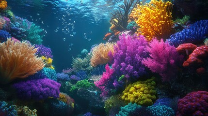 Fototapeta premium A mesmerizing underwater scene showcasing colorful coral formations