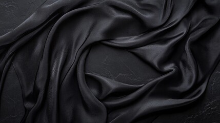 Obraz premium A smooth, flowing black fabric draped elegantly on a textured surface, creating a sophisticated visual appeal.