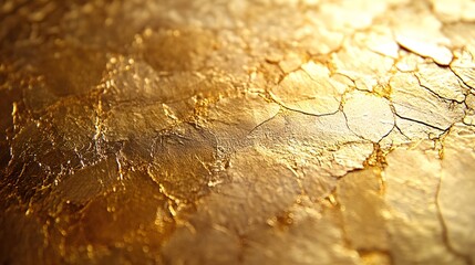 Close-up of a golden textured surface with intricate cracks, capturing a rich, metallic look that...