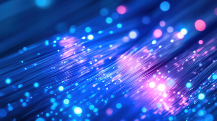 Vibrant blue and purple light trails create mesmerizing effect, showcasing beauty of fiber optic technology. This image captures essence of modern communication systems