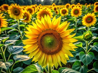 Obraz premium Bathed in natural light, sunflower leaves exhibit rich green textures and unique shapes, showcasing the vibrant beauty