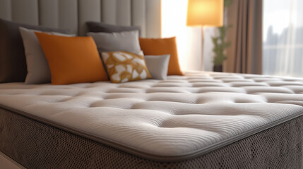 a close up of white mattress memory foam in bed room