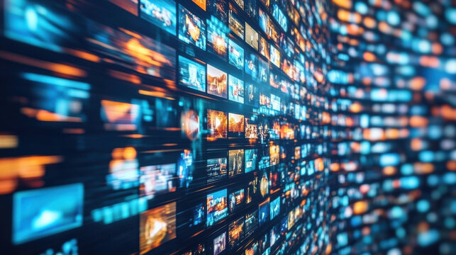 Dynamic video streaming technology showcases vibrant array of digital content, emphasizing high definition visuals and rapid data transfer. image captures essence of modern media consumption
