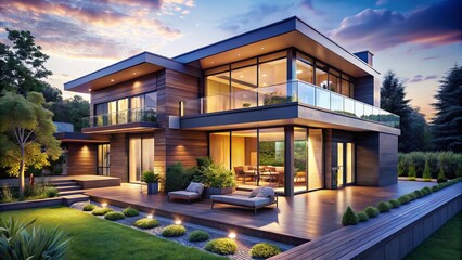 Fototapeta premium Breathtaking contemporary architecture showcases sleek lines, generous windows, and inviting outdoor spaces, creating a
