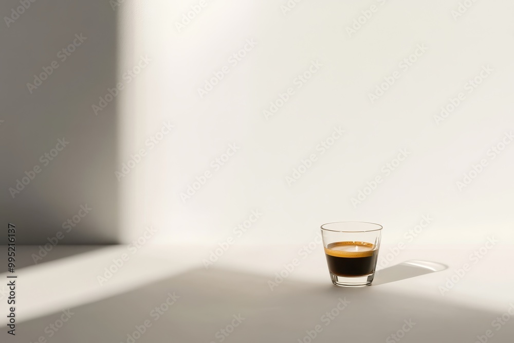 Wall mural minimalist espresso shot on simple background