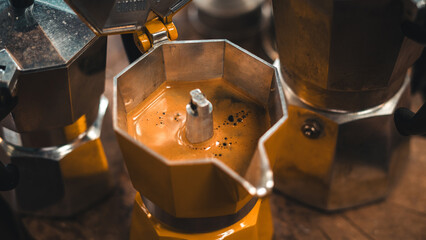 Brewing coffee in a moka potm,Coffee in a Moka Pot