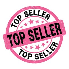 TOP SELLER text written on pink-black round stamp sign.