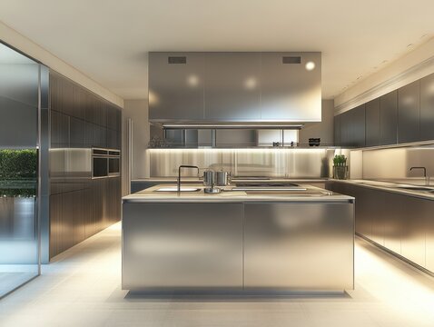 Modern Sleek Kitchen with Stainless Steel Appliances