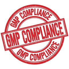 GMP COMPLIANCE written word on red stamp sign
