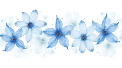 Fototapeta premium Png blue watercolor flower pattern with white background