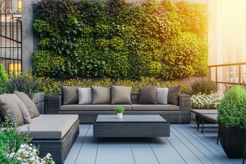 Stylish Urban Rooftop Garden with Seating Areas