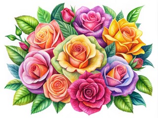 Charming, intricately hand-drawn roses in an elegant style, perfect for elevating floral illustrations and adding a
