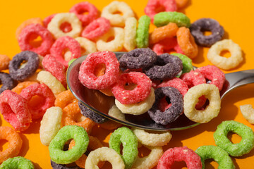 Colorful cornflakes, concept of tasty breakfast, morning food