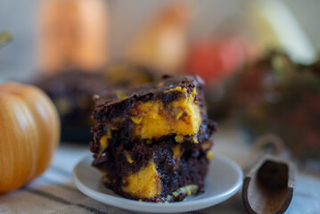 homemade chocolate brownies with pumpkin