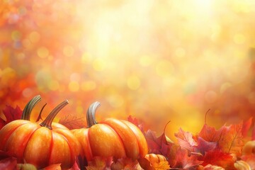 Vibrant Autumn Scene with Pumpkins and Colorful Leaves