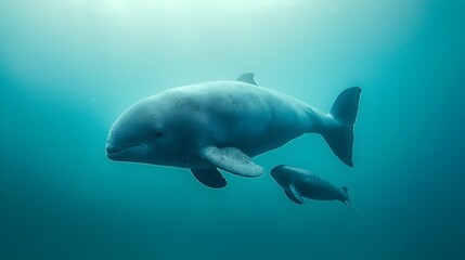 Critically Endangered Vaquita Porpoise Swimming Closely with its Calf in the Shallow Coastal Waters of its Fragile Marine Habitat