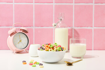 Colorful cornflakes, concept of tasty breakfast, morning food