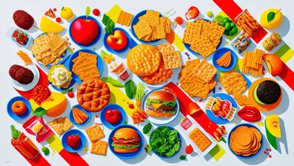 Background, pictures of various ready-to-eat food