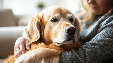 A therapy dog comforting a person with a disability during a therapy session illustrating the emotional support the animal offers in a professional setting Stock Photo with copy space