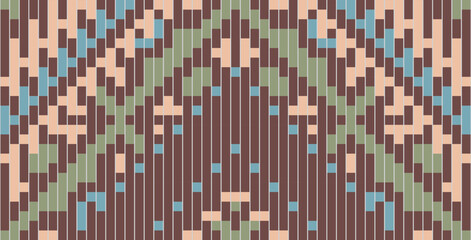 Pixel Art Abstract Floral Arabic Patternfolk Embroidery, Aztec Geometric Ornament Print. Design for Carpet, Wallpaper, Clothing, Wrapping, Fabric
