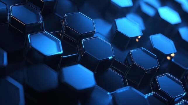 Abstract blue technology hexagonal background. - Powered by Adobe