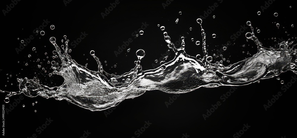 Aufkleber Water Splashing and Creating Droplets Against a Black Background