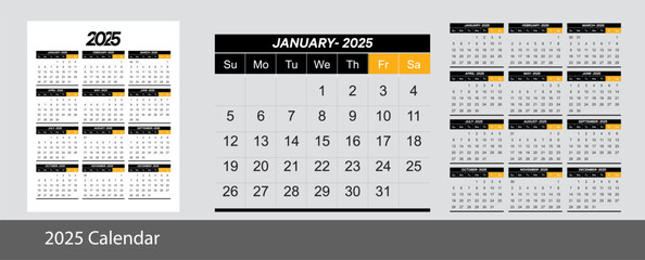 12 Pages for 2025 Monthly Calendar Template and one page wall calendar template.