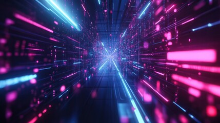 Abstract futuristic technology background network high speed global data transfer, big data, data center, server, internet, speed. dark blue and pink neon lights