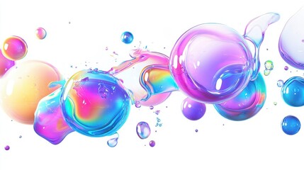 abstract holographic liquid bubbles glossy 3d shapes isolated on white background digital art