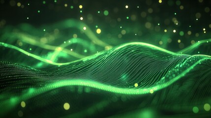 Abstract green tech background with digital waves.