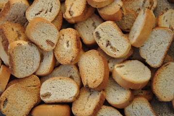 bread croutons with raisins background