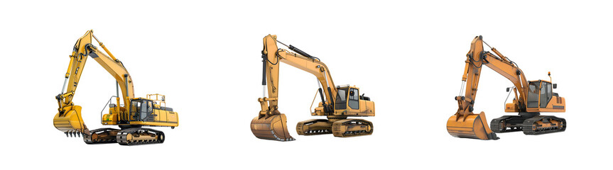 Excavator Collection Isolated on Transparent Background