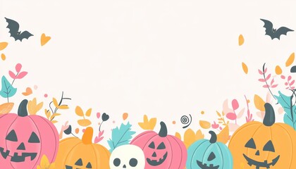 Colorful Jack-o'-Lantern Pumpkins with Floral Background