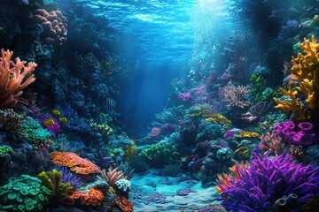 Fototapeta premium Vibrant Underwater Scene with Colorful Coral Reefs