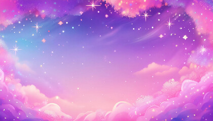 Obraz premium ピンクと紫の幻想的でキラキラした空のフレーム背景