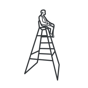 recommend clip art: Linear vector icon of an umpire on the chair. Simple black and white illustration in line art style. Perfect for sports, tennis matches, and officiating designs.