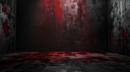 Black blood red horror background Interior room Concrete old wall floor Grunge Product display 3d...