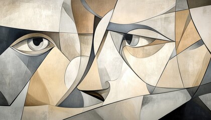 Abstract Geometric Portrait with Two Eyes Looking at Each Other